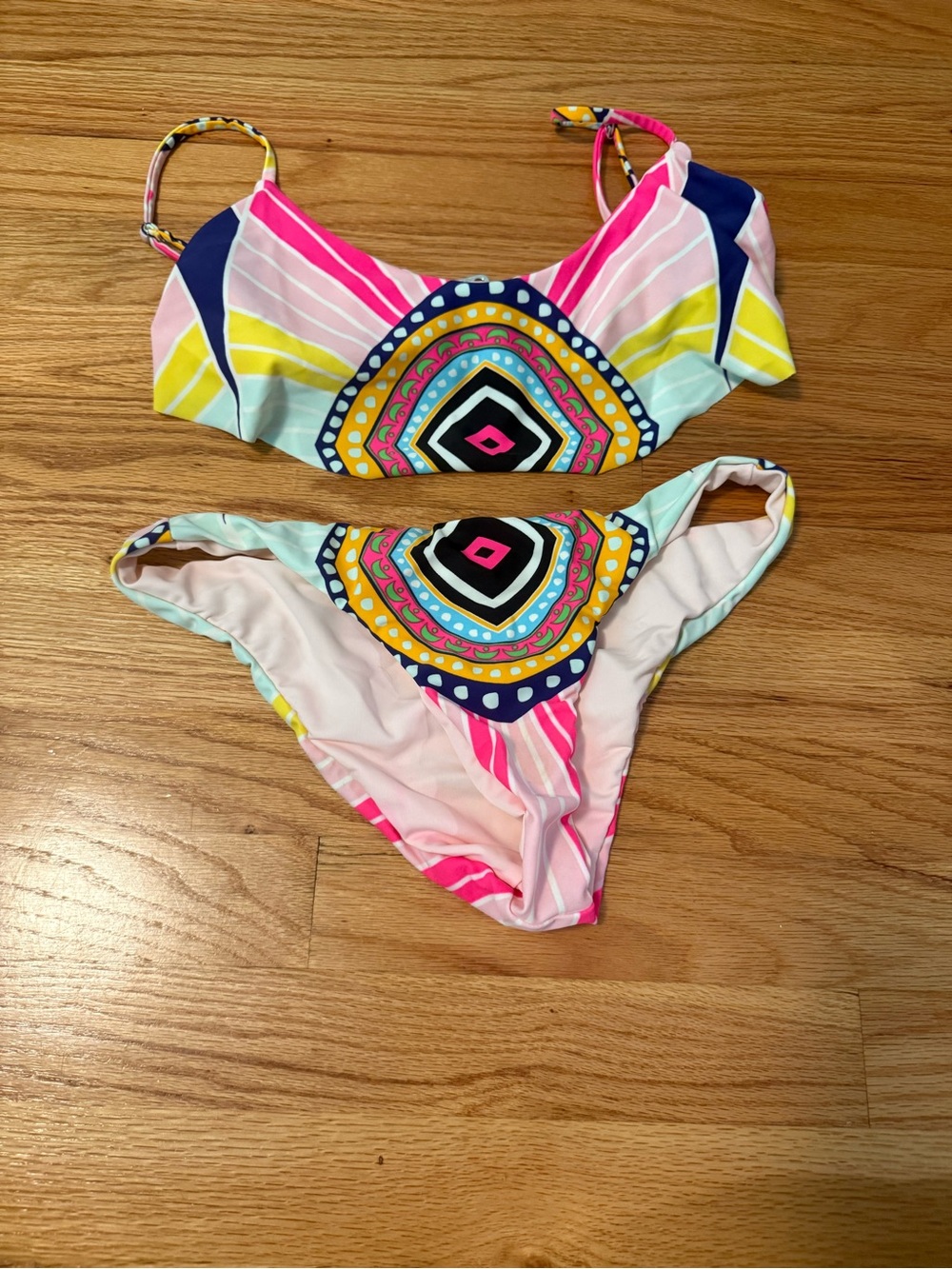 Mara Hoffman Girls Multicolor is Geometric Bikini - Pink, Yellow, Navy